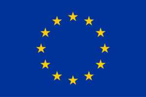Flag of the European Union featuring a circle of 12 gold stars on a blue background.